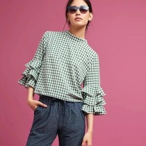 Anthropologie Sunday in Brooklyn Green Checkered Women's Top L